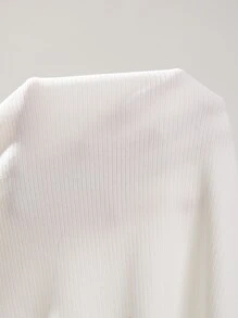 SHEIN EZwear Áo liền quần ôm nữ Gân đan màu trơn Giải trí - trắng - Xem 7