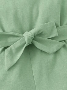 SHEIN Baby Frill Trim Belted Romper - Lime Green - View 3