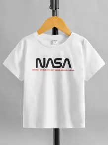 SHEIN Toddler Boys Slogan Graphic Tee - White - View 1