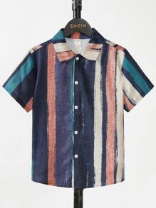 SHEIN Boys Striped Button Front Shirt - Multicolor - View 1