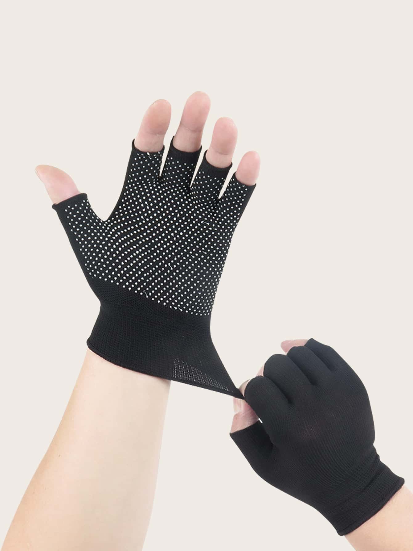 1pair Sports Half-Finger Gloves,Suitable For Cycling,Riding Motorcycle And Skiing,Black Gloves