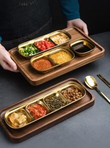 1pc Multi-Grid Stainless Steel Sauce Dish, Serving Plate, Salt Vinegar Sugar Condiment Dipping Bowl ,Kitchen,Christmas Gift,School Supplies