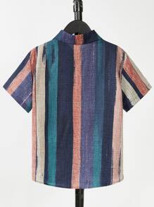 SHEIN Boys Striped Button Front Shirt - Multicolor - View 2