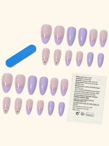Instantly Upgrade Your Look with 24pcs long pointed purple French floret completely covers fake nails and is suitable for women and girls - Multicolor - View 2