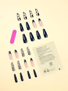 24入組長款棺材形假指甲和1入組指甲銼和1片果凍膠 - 彩色 - 查看 2