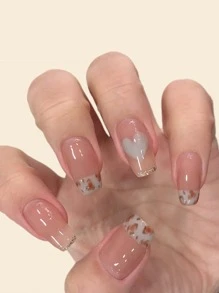 24pcs Long Square Fake Nail & 1pc Nail File & 1sheet Tape - Pink - View 1