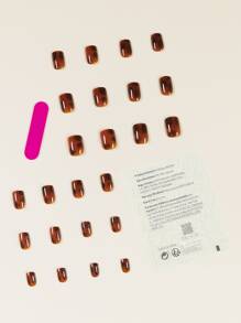 24pcs Short Square Fake Nail & 1pc Nail File & 1sheet Tape - Brown - View 2