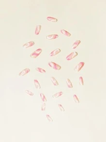 24 cái mô hình móng tay giả & 1 miếng băng & 1 cái dũa móng tay - Hồng - Xem 4