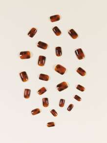 24pcs Short Square Fake Nail & 1pc Nail File & 1sheet Tape - Brown - View 4