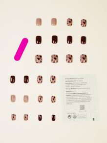 24 chiếc móng tay giả da báo & 1 miếng băng dính & 1 cái dũa móng tay - Nhiều màu - Xem 2