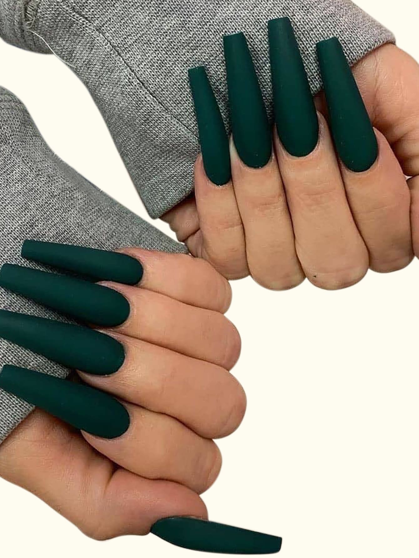24pcs Long Coffin Fake Nail & 1pc Nail File & 1sheet Tape Nails - Dark Green - View 1