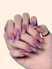 24pcs Long Coffin Fake Nail & 1pc Nail File & 1sheet Tape Nails - Purple - View 1