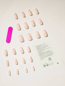 24pcs Long Oval Fake Nail & 1pc Nail File & 1sheet Tape Press On Nails Nail Supplies - Apricot - View 2