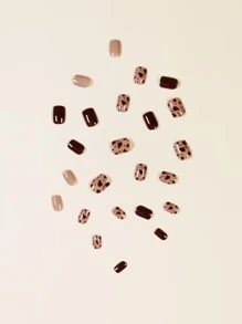 24 chiếc móng tay giả da báo & 1 miếng băng dính & 1 cái dũa móng tay - Nhiều màu - Xem 4