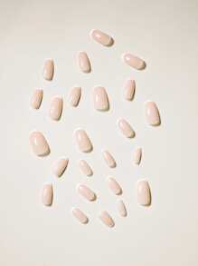 24pcs Long Oval Fake Nail & 1pc Nail File & 1sheet Tape Press On Nails Nail Supplies - Apricot - View 4