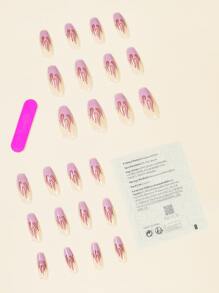 24pcs Long Coffin Fake Nail & 1pc Nail File & 1sheet Tape Nails - Purple - View 2