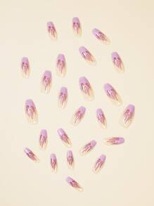 24pcs Long Coffin Fake Nail & 1pc Nail File & 1sheet Tape Nails - Purple - View 4