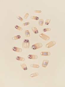 24pcs Long Square Fake Nail & 1pc Nail File & 1sheet Tape - Pink - View 4