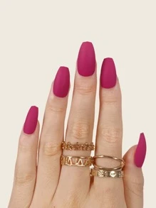 24pcs Long Coffin Fake Nail & 1pc Nail File & 1sheet Tape - Hot Pink - View 1