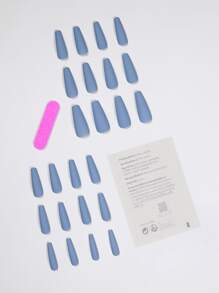 24pcs Long Coffin Fake Nail & 1pc Nail File & 1sheet Tape - Grey - View 2