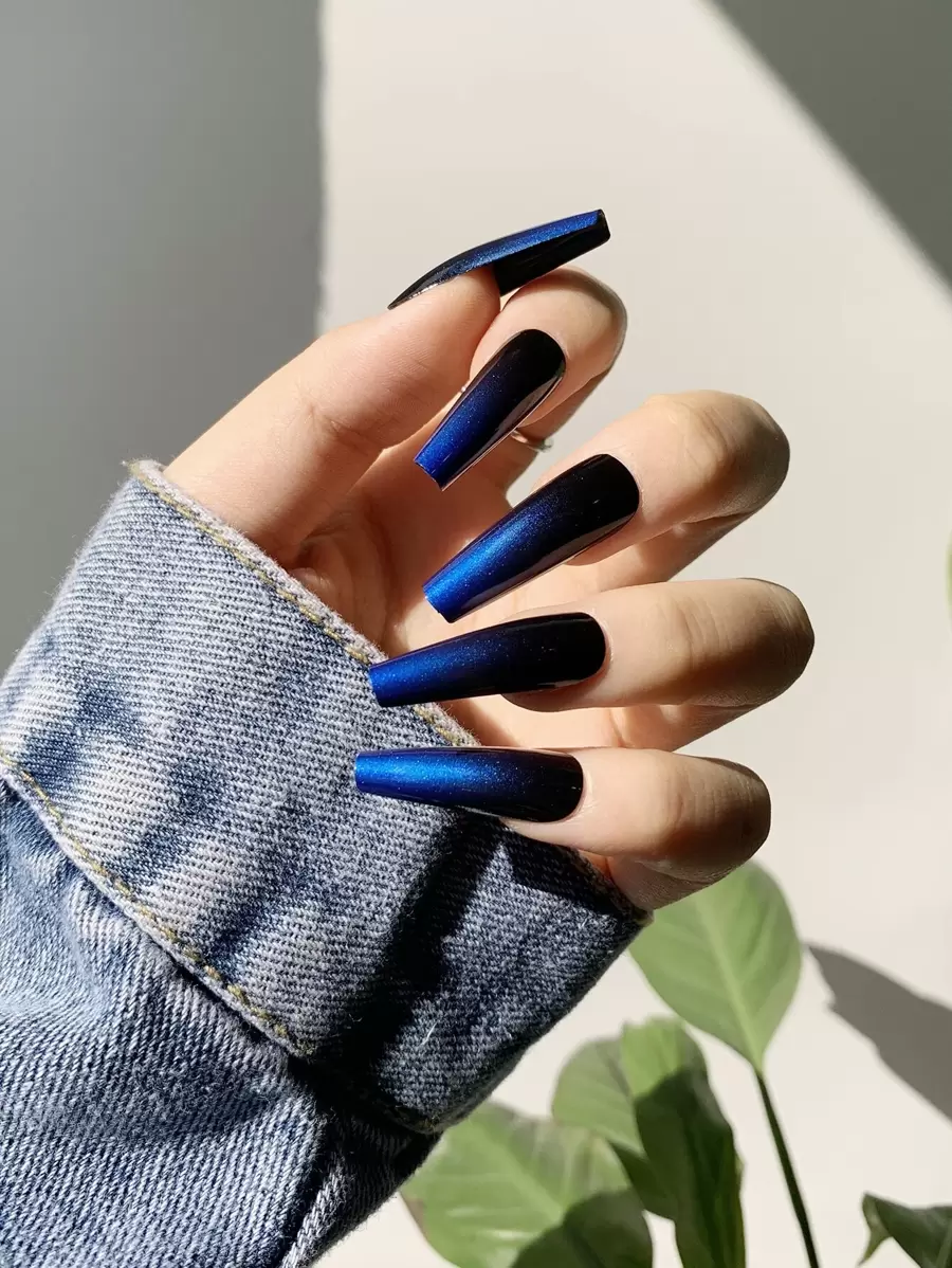 24pcs Long Coffin Fake Nail & 1pc Nail File & 1sheet Tape - Blue - View 1