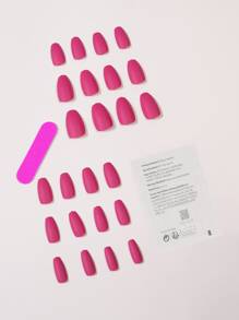 24pcs Long Coffin Fake Nail & 1pc Nail File & 1sheet Tape - Hot Pink - View 2