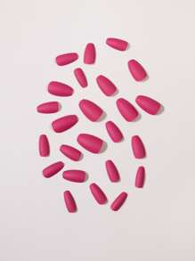 24pcs Long Coffin Fake Nail & 1pc Nail File & 1sheet Tape - Hot Pink - View 4