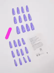 24pcs Long Coffin Fake Nail & 1pc Nail File & 1sheet Tape - Purple - View 2