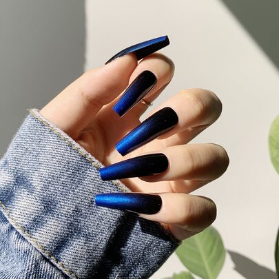 24pcs Long Coffin Fake Nail & 1pc Nail File & 1sheet Tape Press On Nails