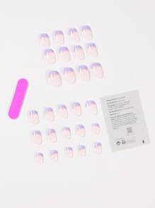 24pcs Short Square Fake Nail & 1pc Nail File & 1sheet Tape - Purple - View 2