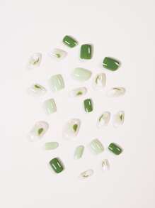 24pcs Short Square Fake Nail & 1pc Nail File & 1sheet Tape - Green - View 4