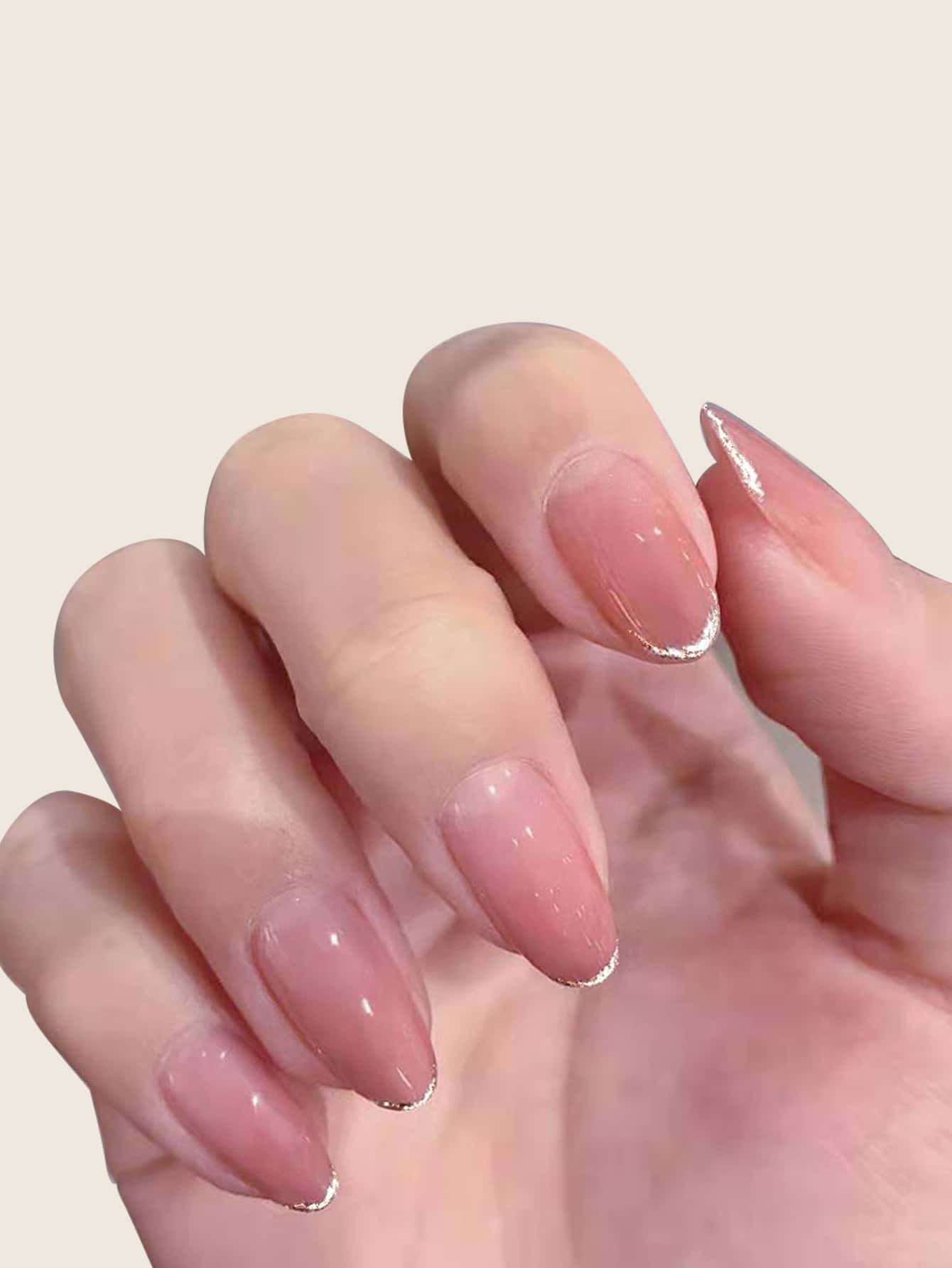 24Pcs French Short Oval Shape Nail Nails Pink Gradient Glitter Press On Nails Acrylic Nails Fake Nails Nails Manicure Set Detachable Full Cover Long Lasting Includes 1Sheet Adhesive Tabs & 1Pc Mini File Perfect For Everyday Wear Nail Supplies Nails - Pink - View 1