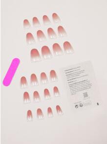 24Pcs French Short Oval Shape Nail Nails Pink Gradient Glitter Press On Nails Acrylic Nails Fake Nails Nails Manicure Set Detachable Full Cover Long Lasting Includes 1Sheet Adhesive Tabs & 1Pc Mini File Perfect For Everyday Wear Nail Supplies Nails - Pink - View 2