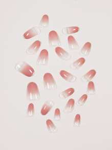 24Pcs French Short Oval Shape Nail Nails Pink Gradient Glitter Press On Nails Acrylic Nails Fake Nails Nails Manicure Set Detachable Full Cover Long Lasting Includes 1Sheet Adhesive Tabs & 1Pc Mini File Perfect For Everyday Wear Nail Supplies Nails - Pink - View 4