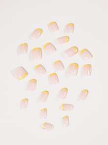 24pcs Short Square Fake Nail & 1pc Nail File & 1sheet Tape - Yellow - View 4