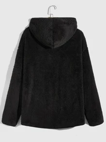 GENTILAND Loose Fit Men's Drop Shoulder Hooded Teddy Jacket - Black - View 2