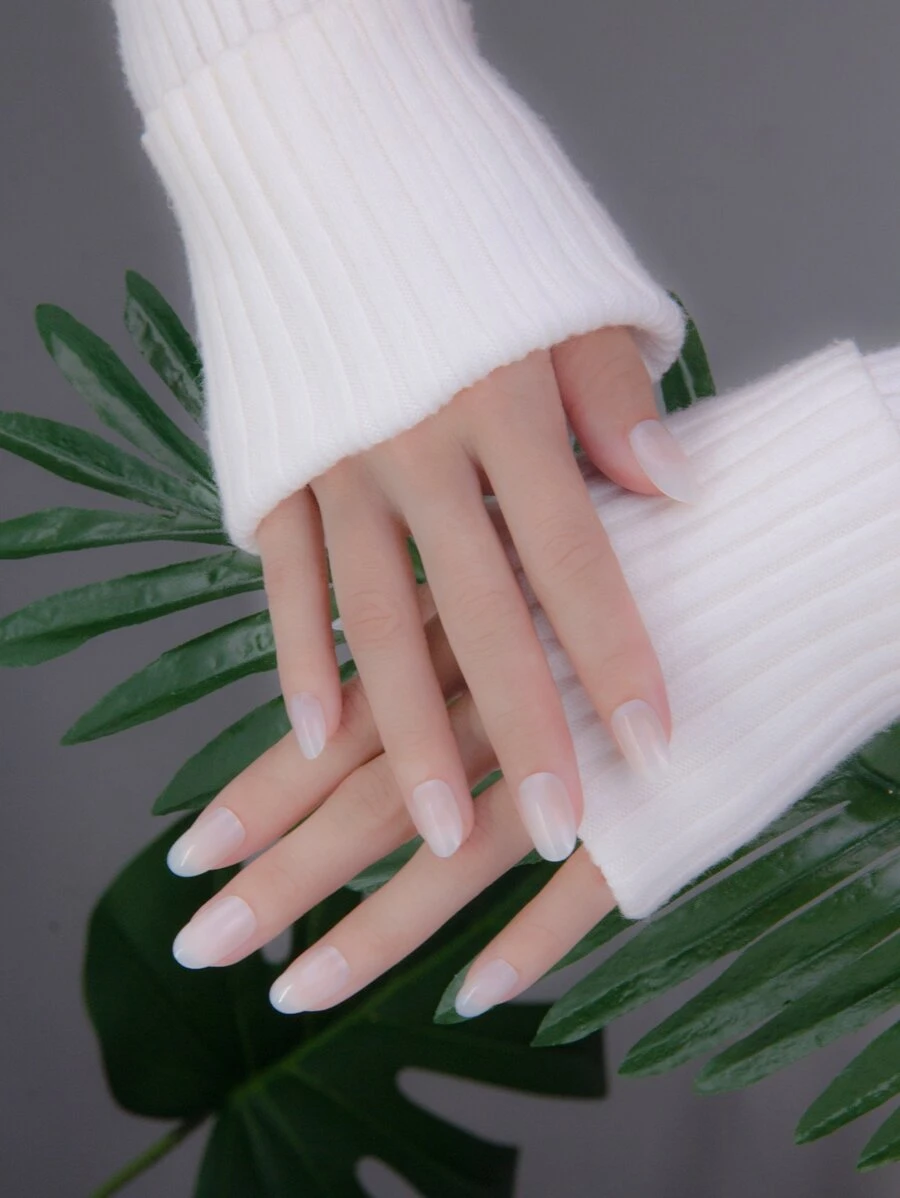 prettysecrets 24pcs Short Oval Fake Nail & 1pc Nail File & 1sheet Tape - White - View 1