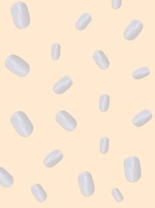 prettysecrets 24pcs Short Oval Fake Nail & 1pc Nail File & 1sheet Tape - White - View 5