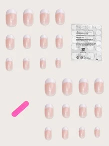 prettysecrets 24pcs Press On Nails Short Almond, French Tips Simple Nails On Press Nails Supplies Fake Nails, Suitable For Daily Use - Multicolor - View 2