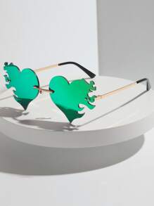 Heart Lens Design Fashion Glasses - Green - View 1