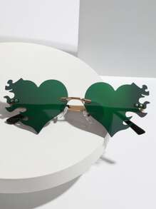 Heart Lens Design Fashion Glasses - Green - View 3