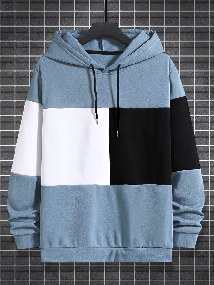 Manfinity Men Plus Color Block Drawstring Hoodie | SHEIN USA