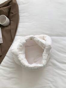 Minimalist Fuzzy Hobo Bag Large Capacity Plush Hobo Bag Solid Color Casual Handbag Fluffy Plaid Pattern Handbag for Winter - White - View 6