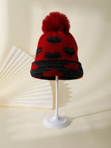 Gorro con patrón de corazón con diseño de pompón - Multicolor - Ver 1