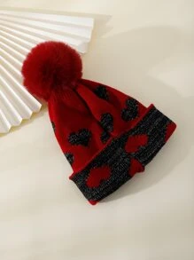 Gorro con patrón de corazón con diseño de pompón - Multicolor - Ver 2