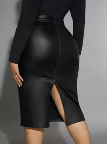 SHEIN SXY 高腰分叉後裙 - 黑色 - 查看 2