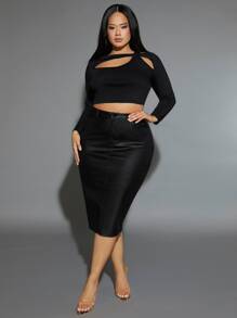 SHEIN SXY 高腰分叉後裙 - 黑色 - 查看 4