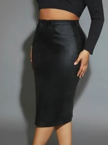 SHEIN SXY 高腰分叉後裙 - 黑色 - 查看 5