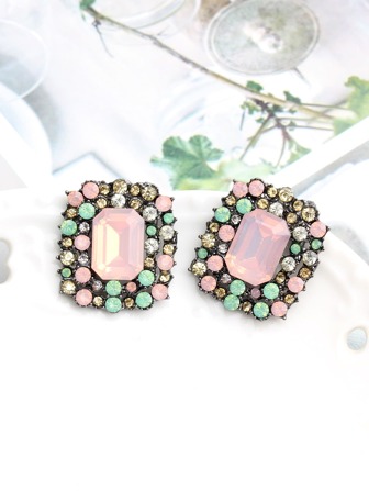 Pendientes de tachuela geométricos con diseño de diamante de imitación