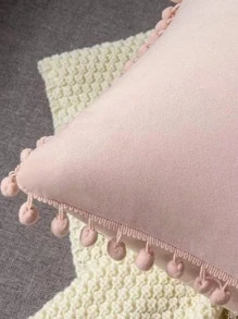 1pc Pompom Decor Pillowcase Without Filler - Pink - View 4